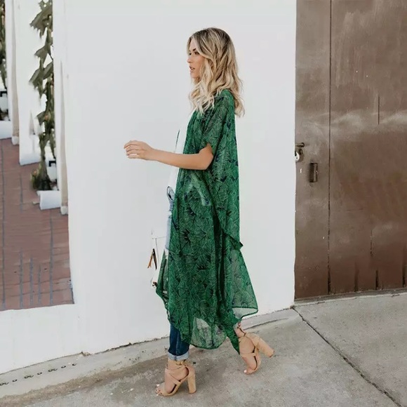 New! Green/Blue Leaf Kimono - Picture 5 of 6